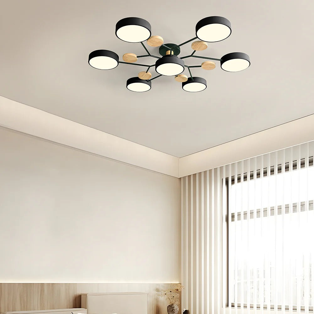 Charlie | Contemporary Round Iron LED Semi-Flush Chandelier Ceiling Light