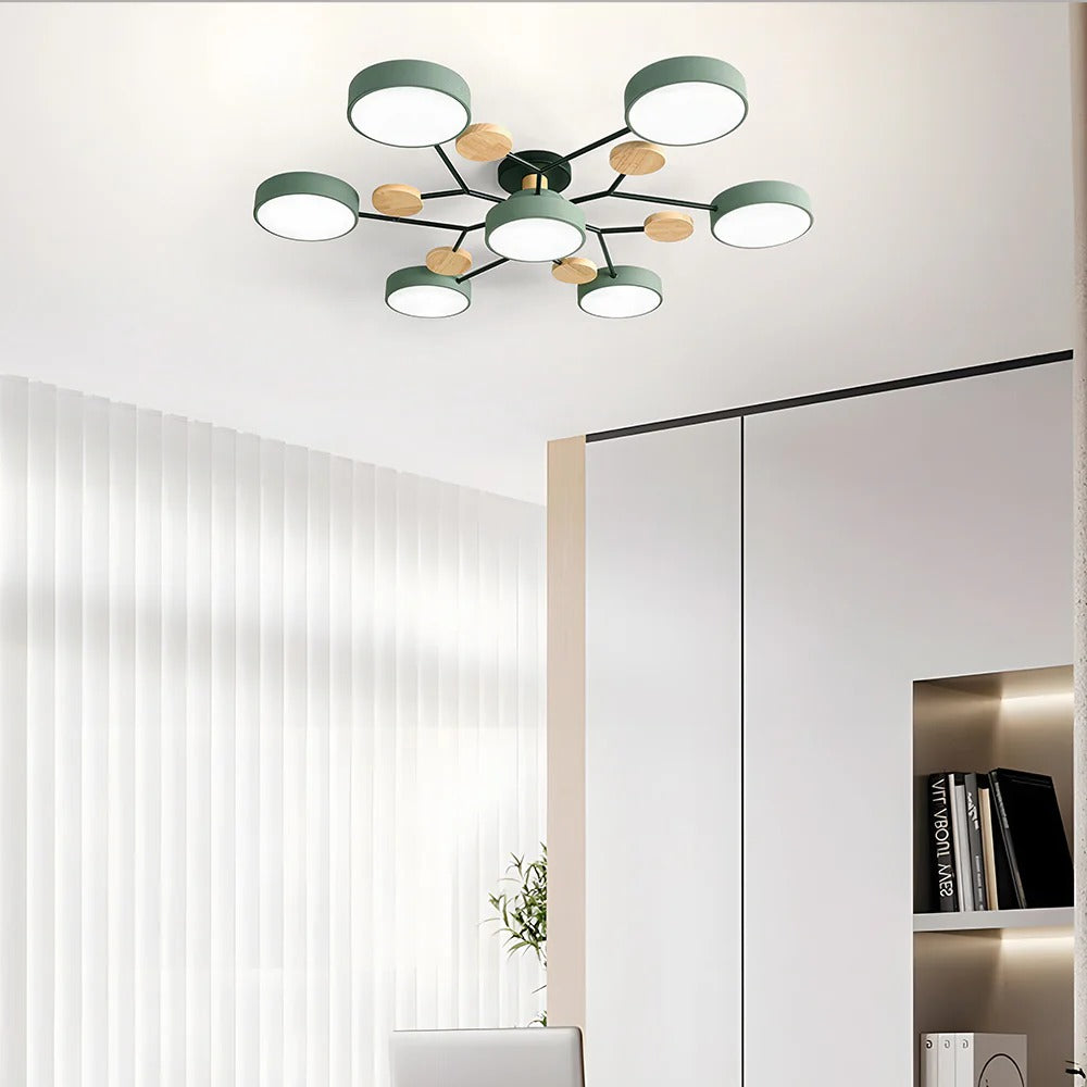 Charlie | Contemporary Round Iron LED Semi-Flush Chandelier Ceiling Light