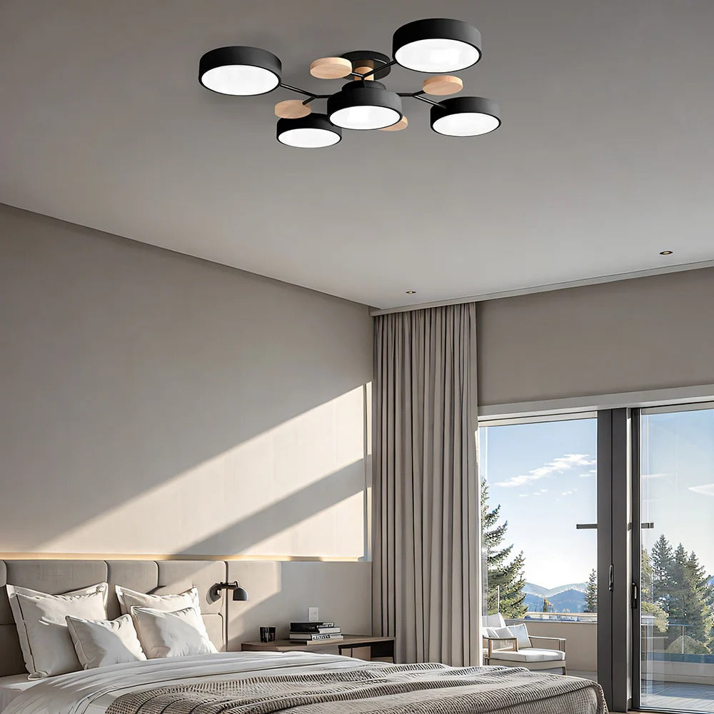 Charlie | Contemporary Round Iron LED Semi-Flush Chandelier Ceiling Light