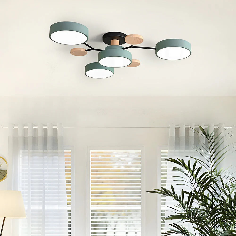 Charlie | Contemporary Round Iron LED Semi-Flush Chandelier Ceiling Light