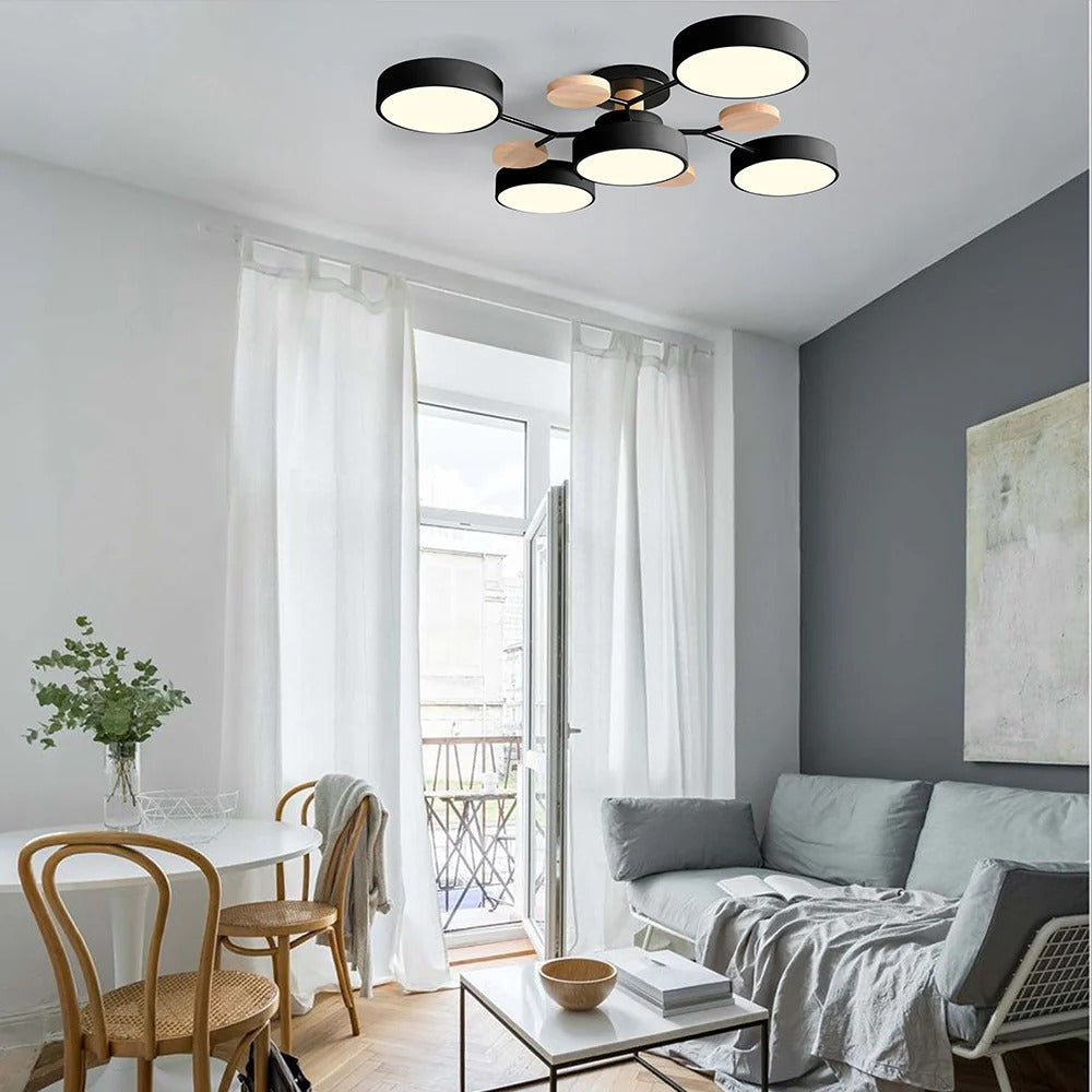 Charlie | Contemporary Round Iron LED Semi-Flush Chandelier Ceiling Light