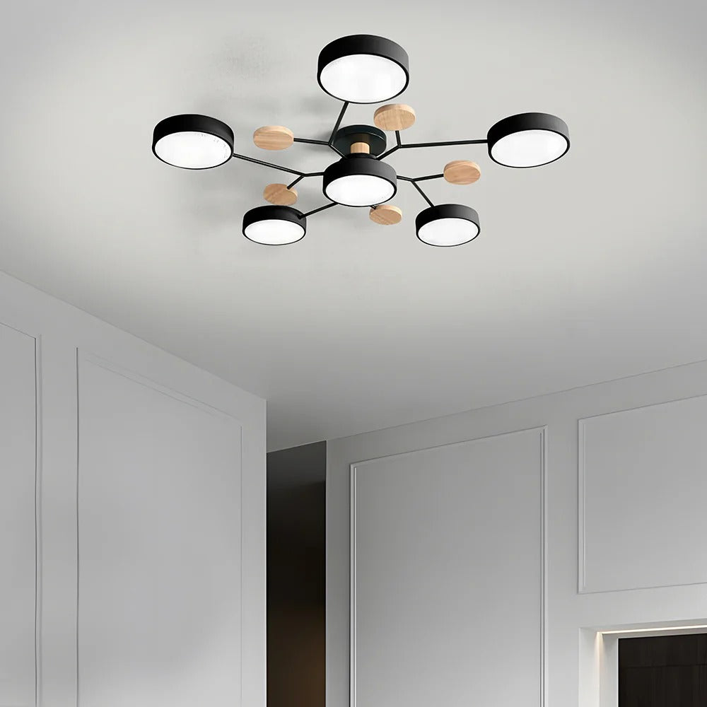 Charlie | Contemporary Round Iron LED Semi-Flush Chandelier Ceiling Light