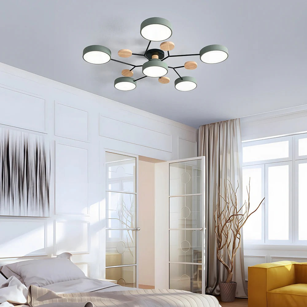 Charlie | Contemporary Round Iron LED Semi-Flush Chandelier Ceiling Light
