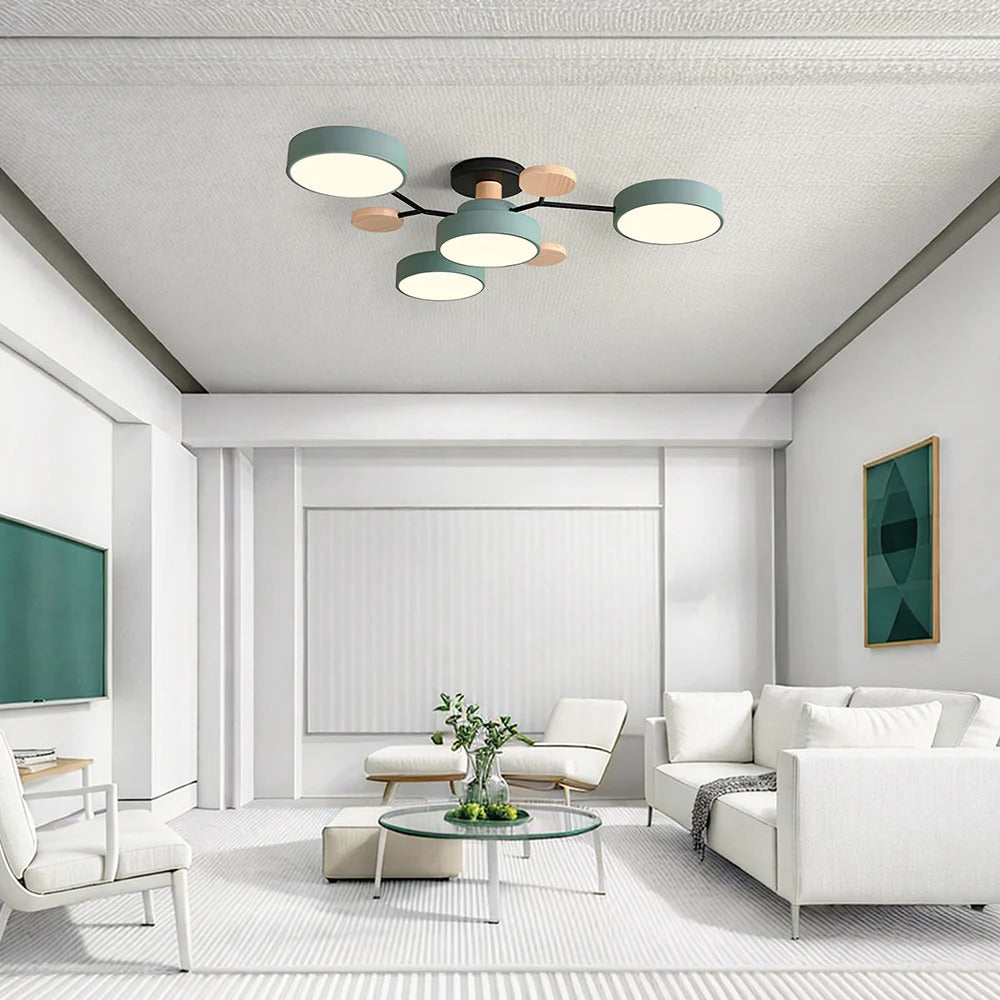 Charlie | Contemporary Round Iron LED Semi-Flush Chandelier Ceiling Light