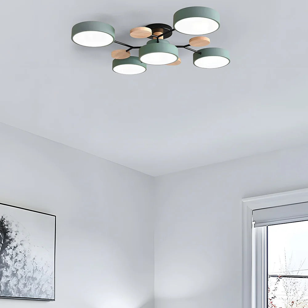 Charlie | Contemporary Round Iron LED Semi-Flush Chandelier Ceiling Light