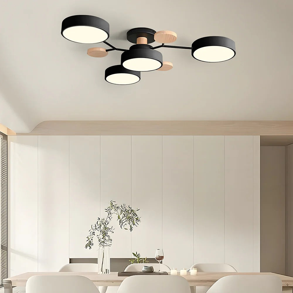 Charlie | Contemporary Round Iron LED Semi-Flush Chandelier Ceiling Light