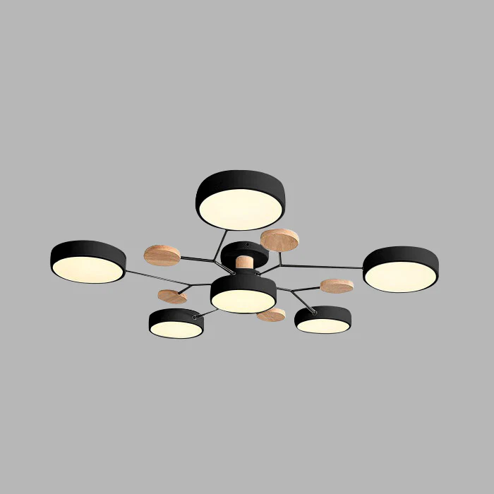 Charlie | Contemporary Round Iron LED Semi-Flush Chandelier Ceiling Light