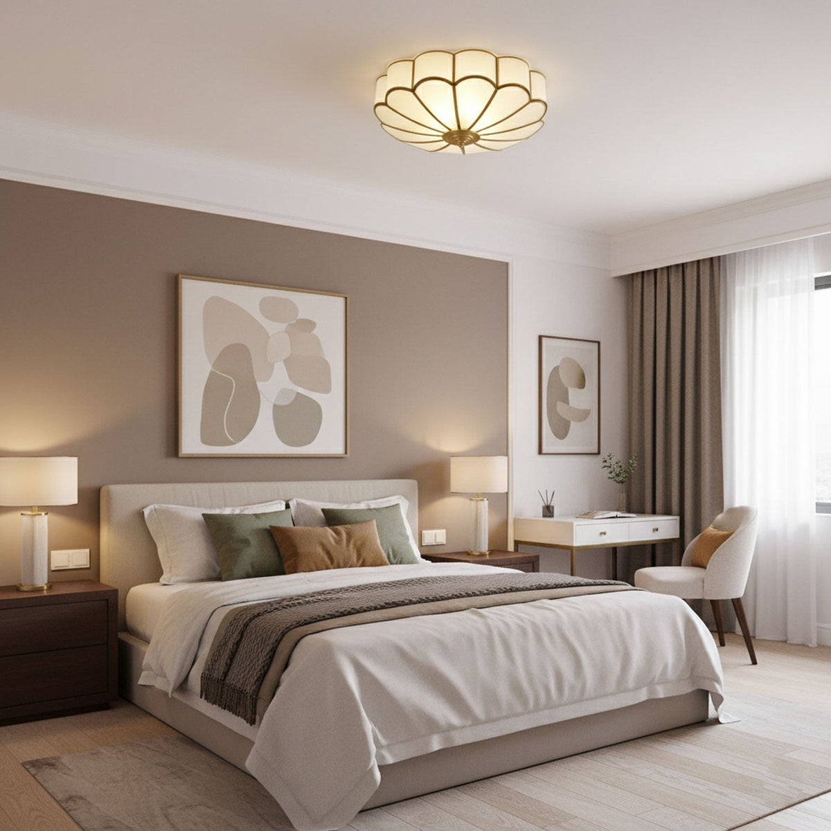 Valencia Frosted Glass Flower Semi-Flush Ceiling Light