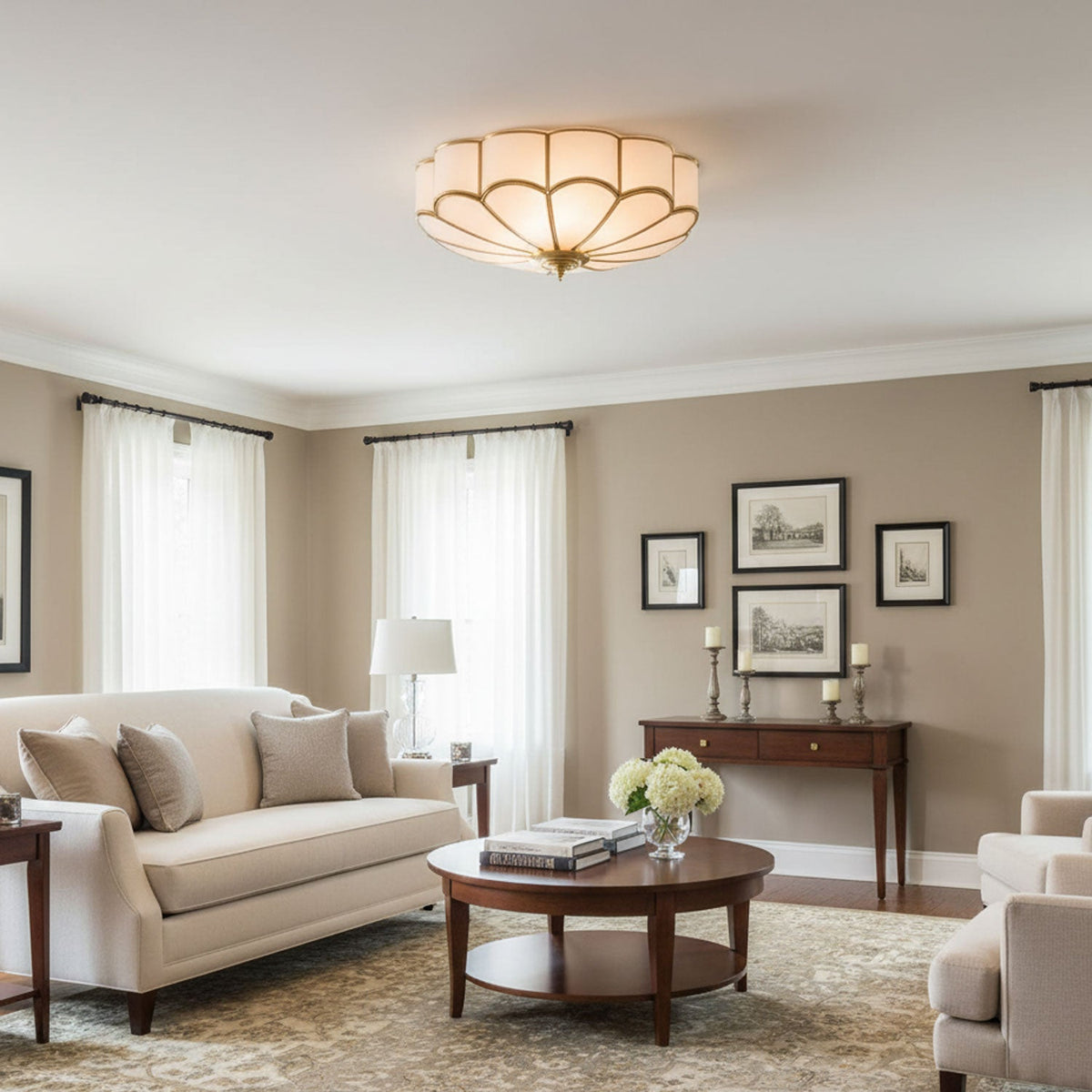 Valencia Frosted Glass Flower Semi-Flush Ceiling Light
