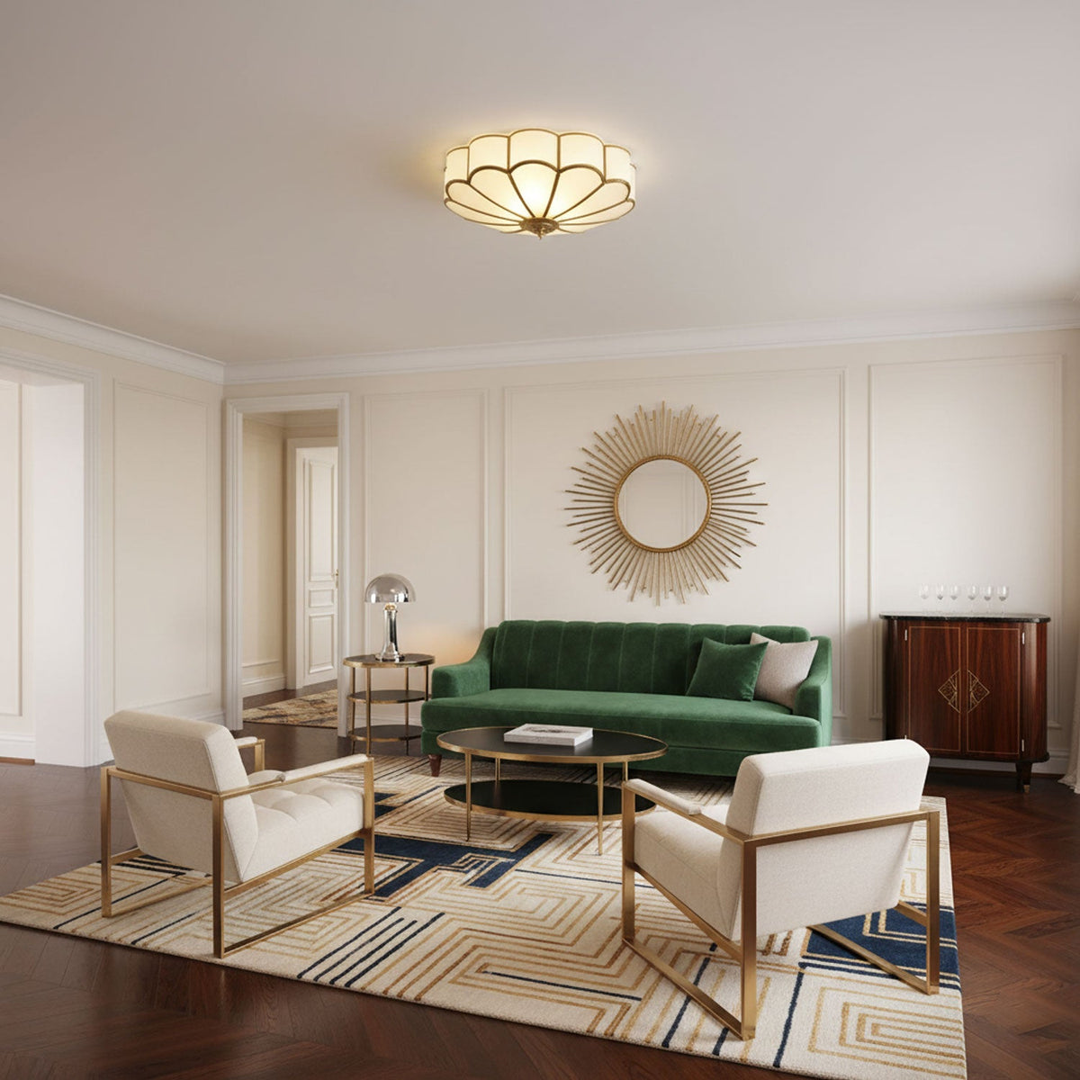 Valencia Frosted Glass Flower Semi-Flush Ceiling Light