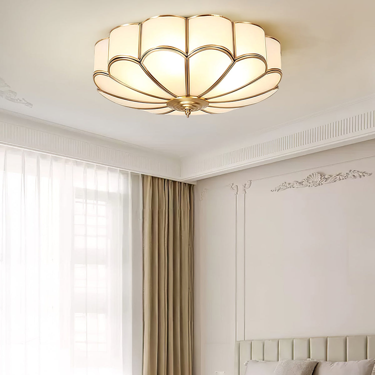 Valencia Frosted Glass Flower Semi-Flush Ceiling Light