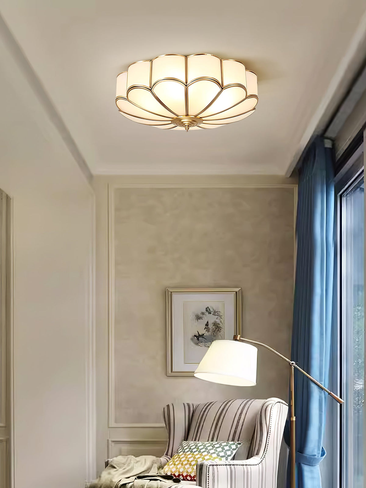 Valencia Frosted Glass Flower Semi-Flush Ceiling Light