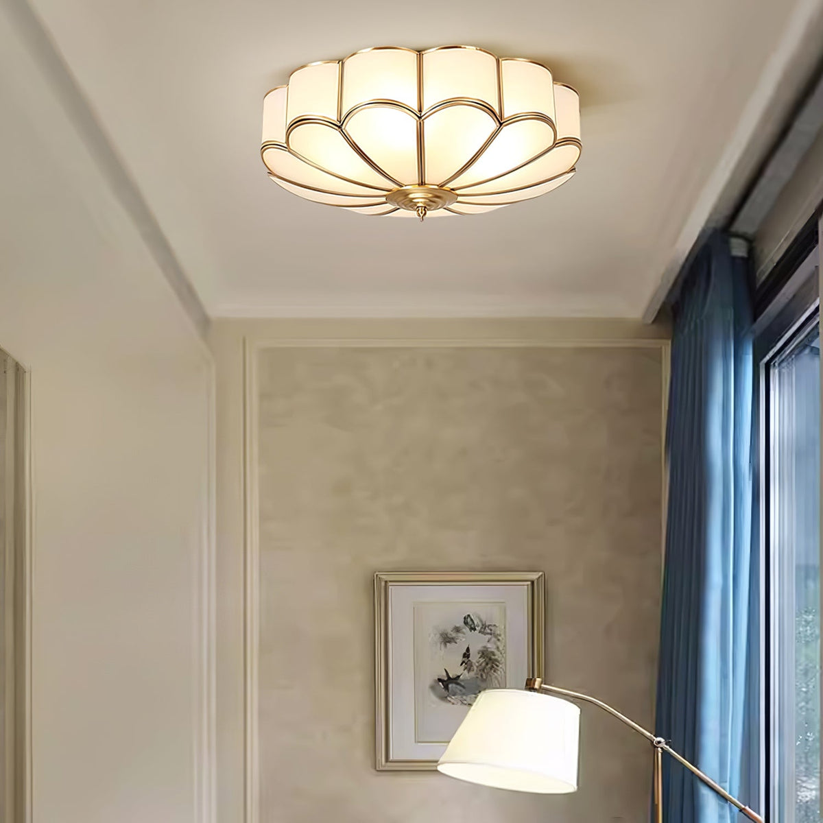 Valencia Frosted Glass Flower Semi-Flush Ceiling Light