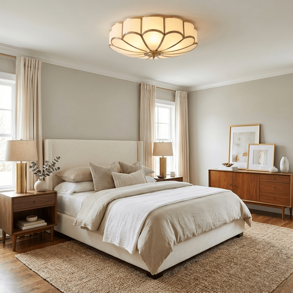 Valencia Frosted Glass Flower Semi-Flush Ceiling Light
