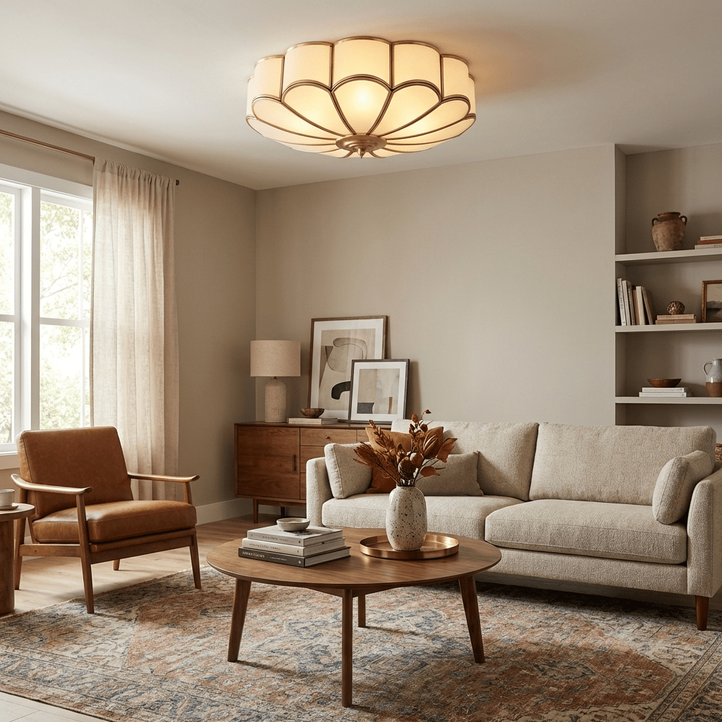 Valencia Frosted Glass Flower Semi-Flush Ceiling Light