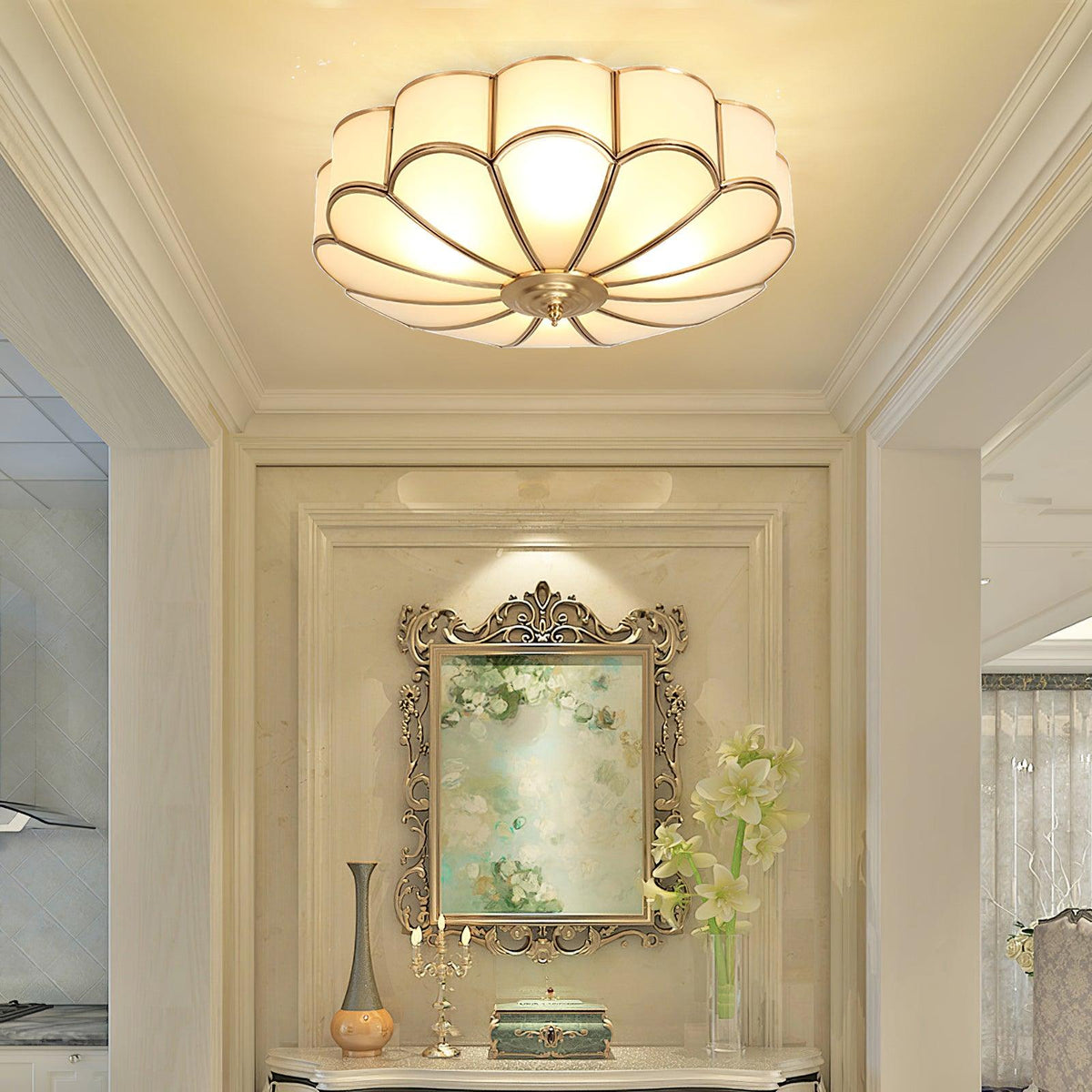 Valencia Frosted Glass Flower Semi-Flush Ceiling Light