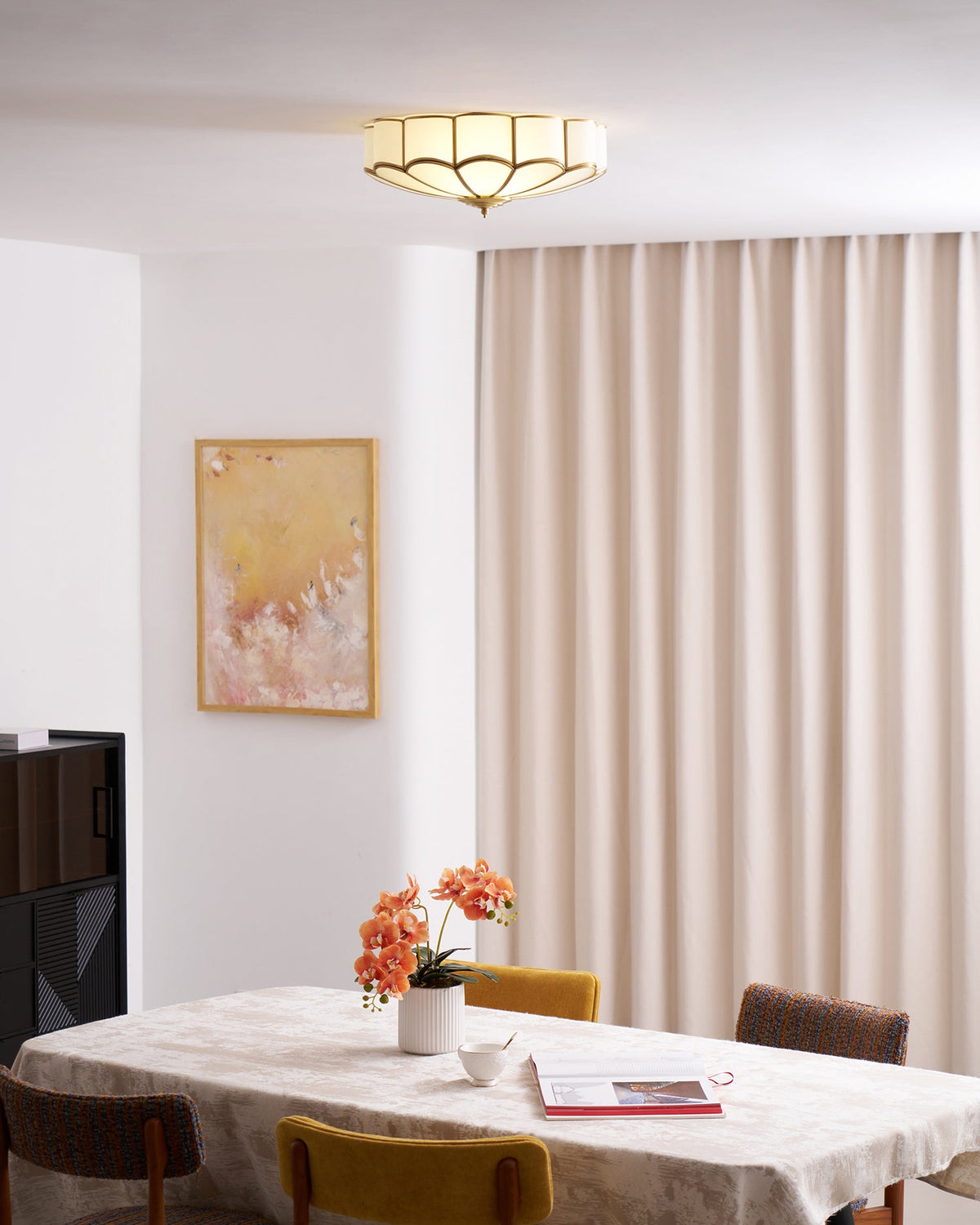 Valencia Frosted Glass Flower Semi-Flush Ceiling Light