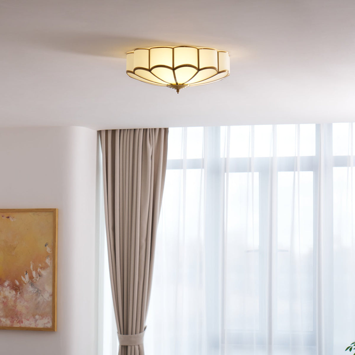Valencia Frosted Glass Flower Semi-Flush Ceiling Light