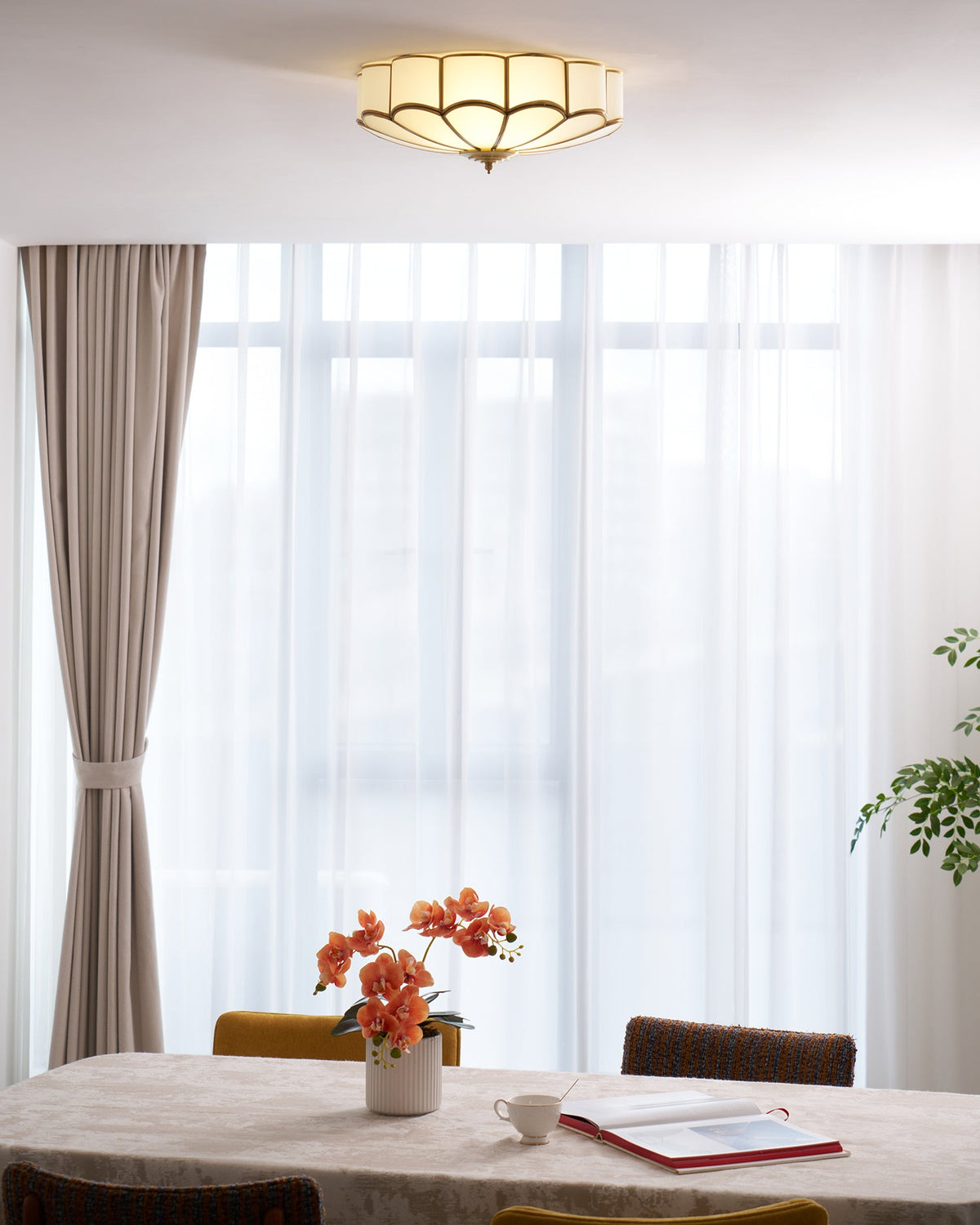Valencia Frosted Glass Flower Semi-Flush Ceiling Light