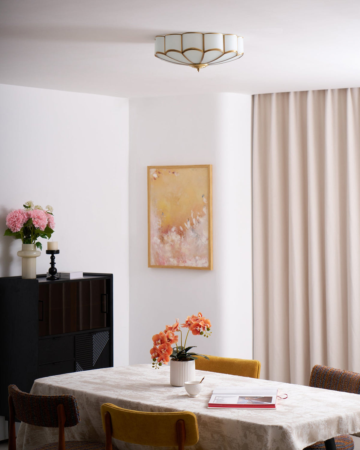 Valencia Frosted Glass Flower Semi-Flush Ceiling Light