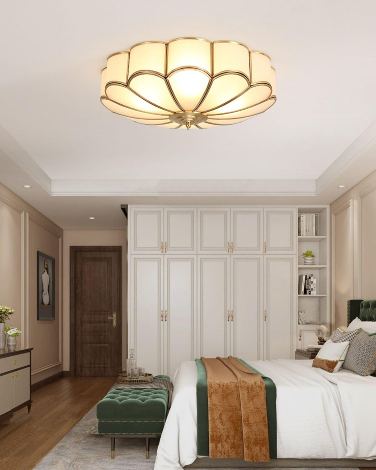 Valencia Frosted Glass Flower Semi-Flush Ceiling Light