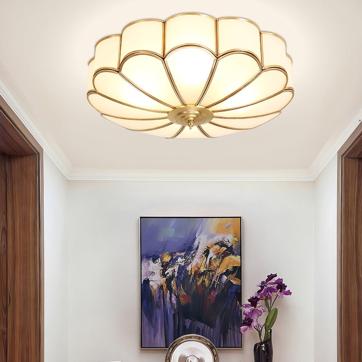 Valencia Frosted Glass Flower Semi-Flush Ceiling Light