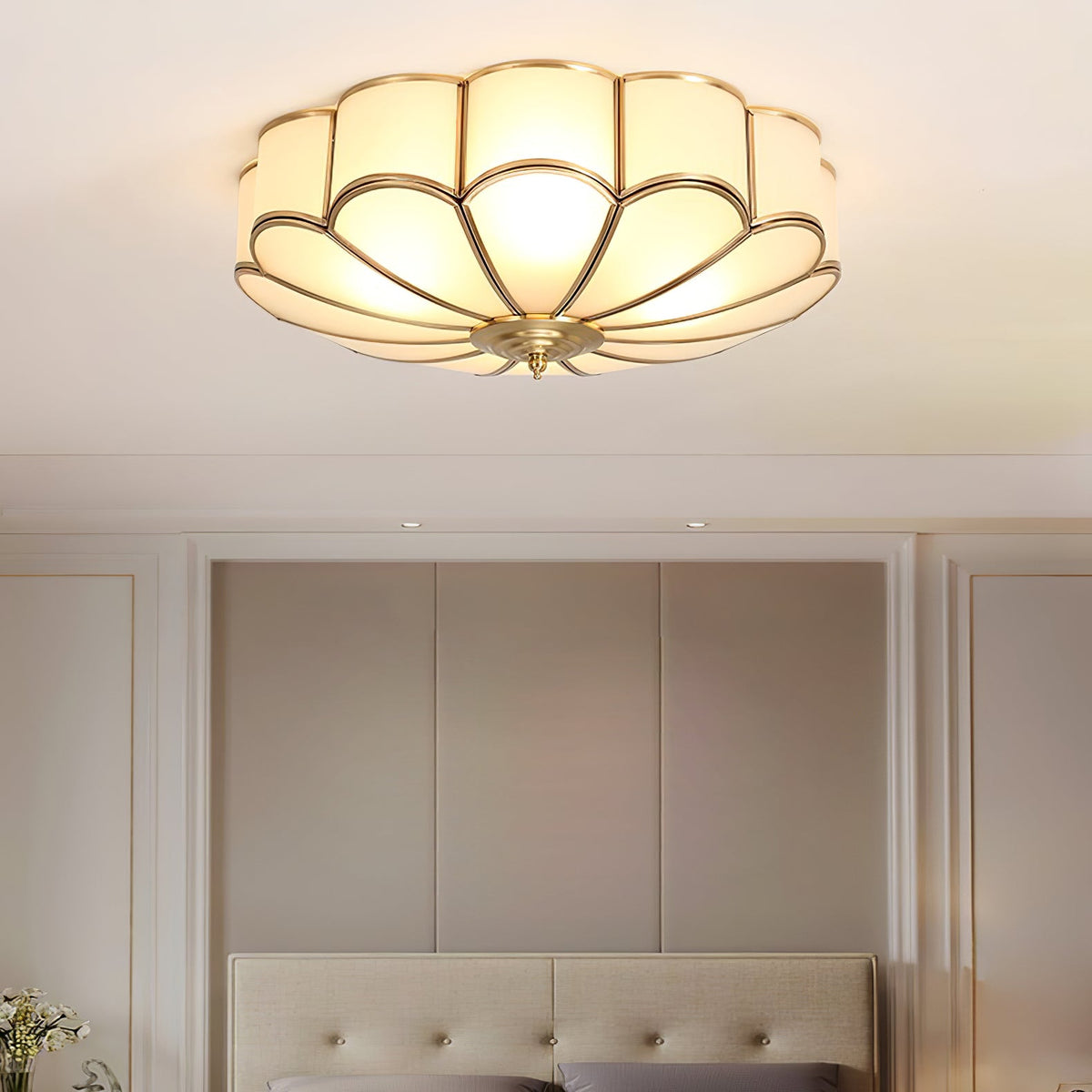 Valencia Frosted Glass Flower Semi-Flush Ceiling Light