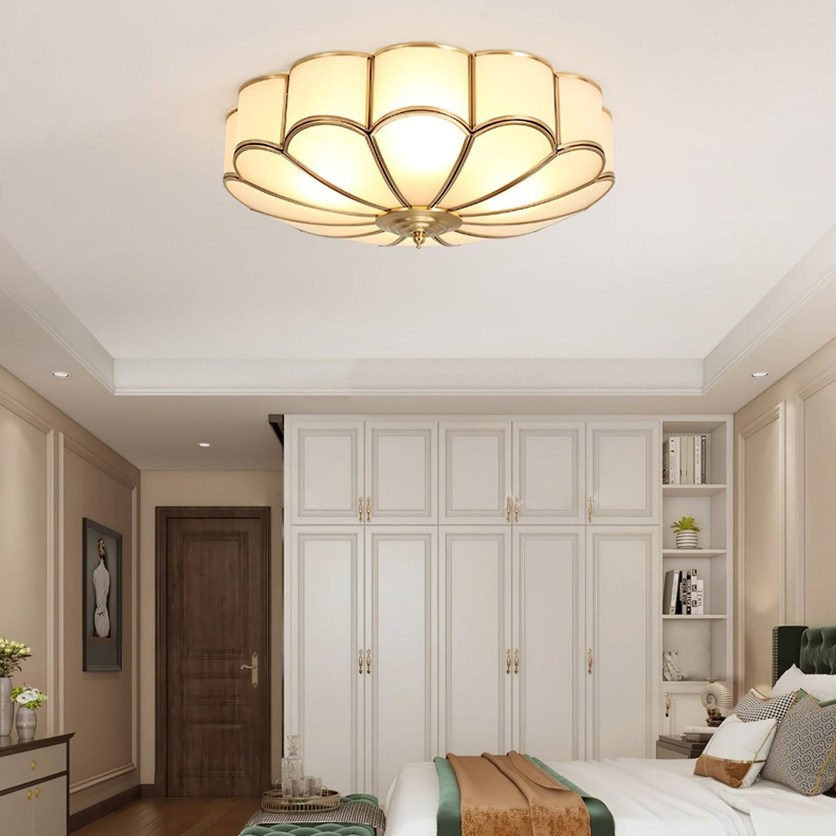 Valencia Frosted Glass Flower Semi-Flush Ceiling Light