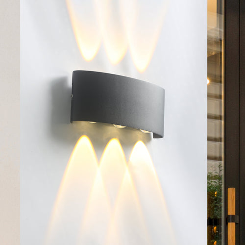 Avelira | Modern Up Down LED Outdoor Wall Light with Sandblasted Black Aluminium and 3000K Warm Light