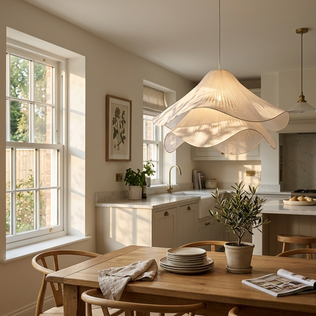Japanese White Fabric Pendant Light