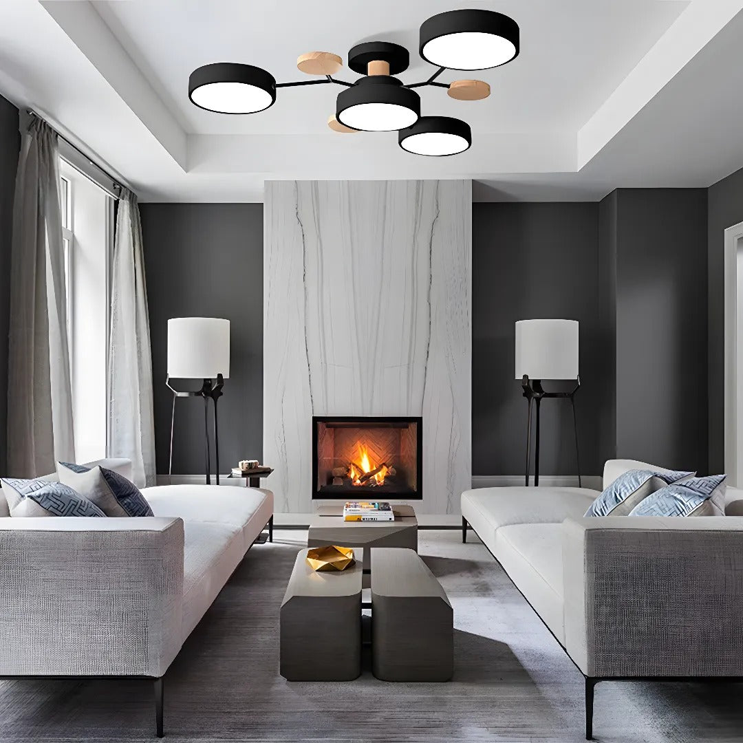 Charlie | Contemporary Round Iron LED Semi-Flush Chandelier Ceiling Light