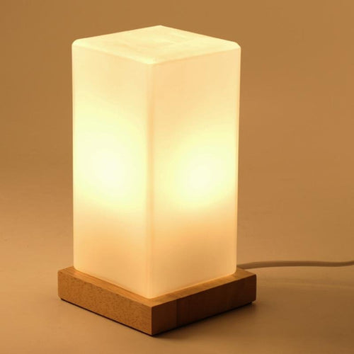 Cordless Glass Cube Table Lamp — Frosted Shade on Wood Base, Rechargeable – view 1