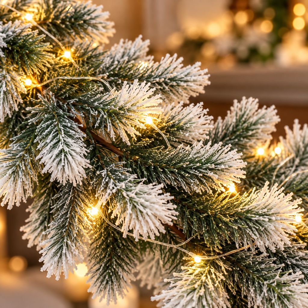 Cedar and Pine Christmas Garland with LED Lights, 6.2 ft, Green or Snowy