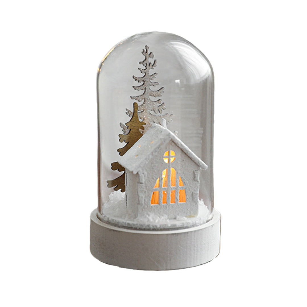 Christmas Glass Dome Lights — Wooden LED Village Scenes, Battery Powered