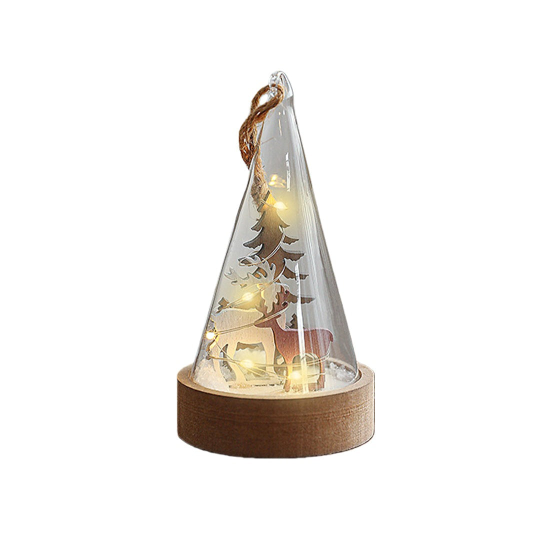 Christmas Glass Dome Lights — Wooden LED Village Scenes, Battery Powered