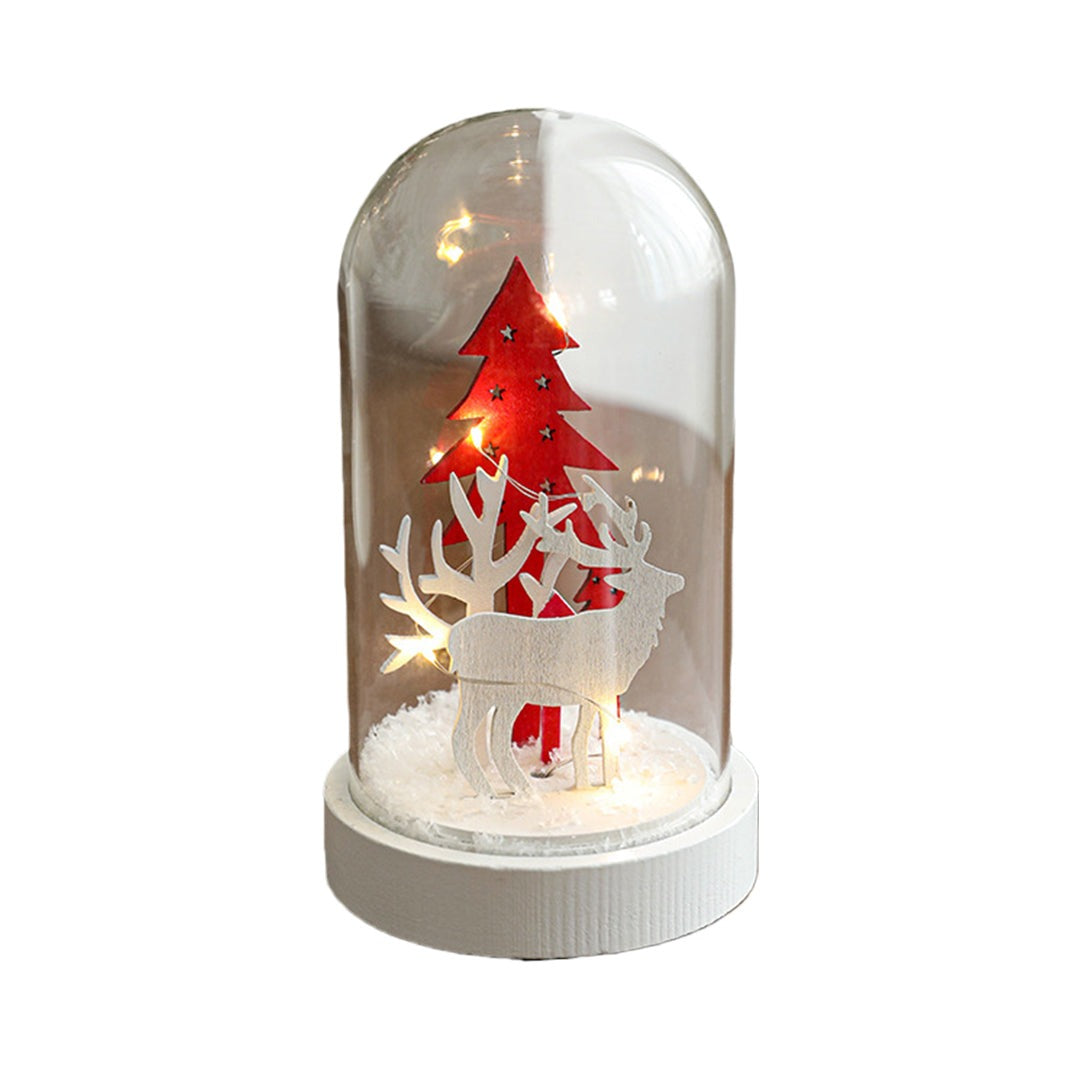 Christmas Glass Dome Lights — Wooden LED Village Scenes, Battery Powered