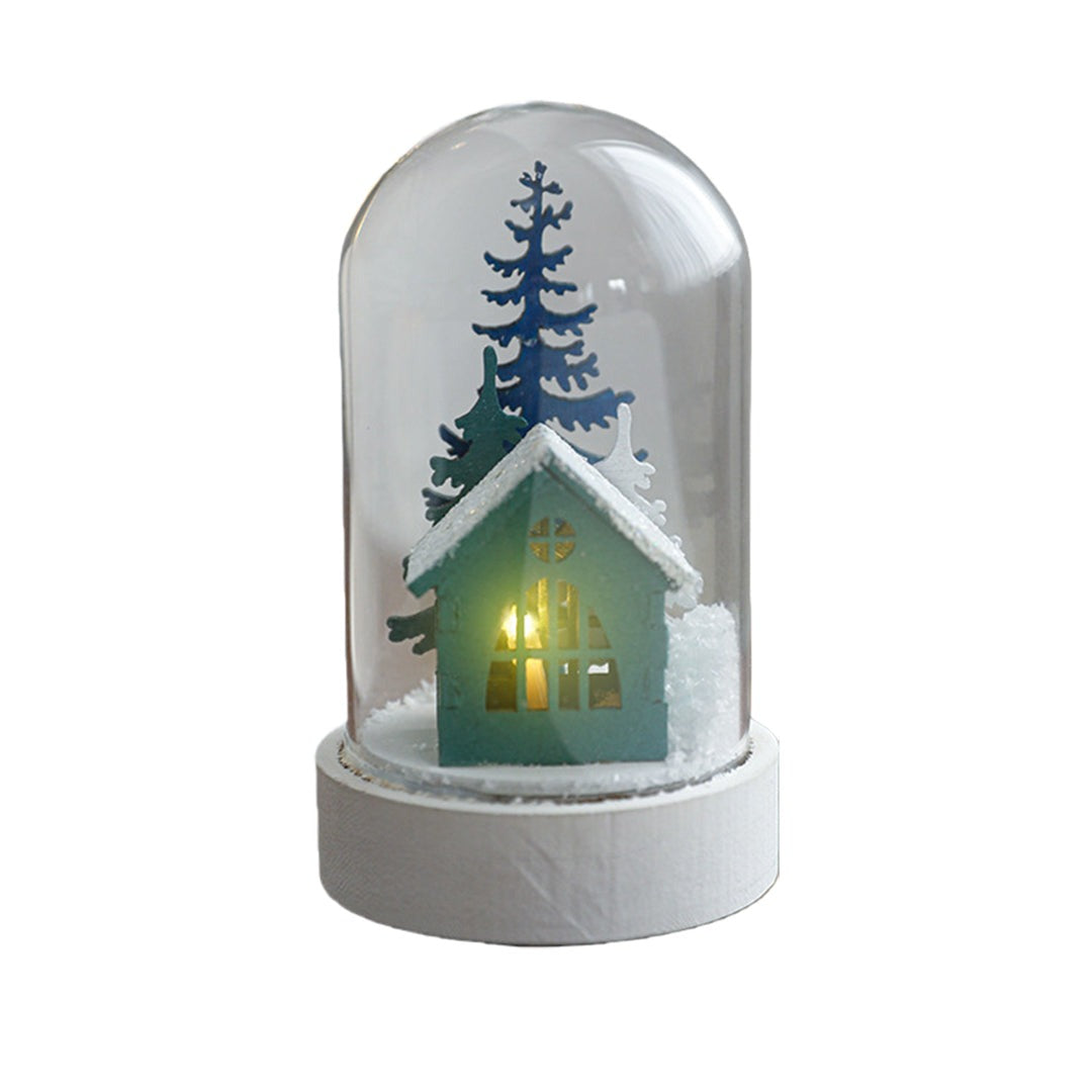 Christmas Glass Dome Lights — Wooden LED Village Scenes, Battery Powered