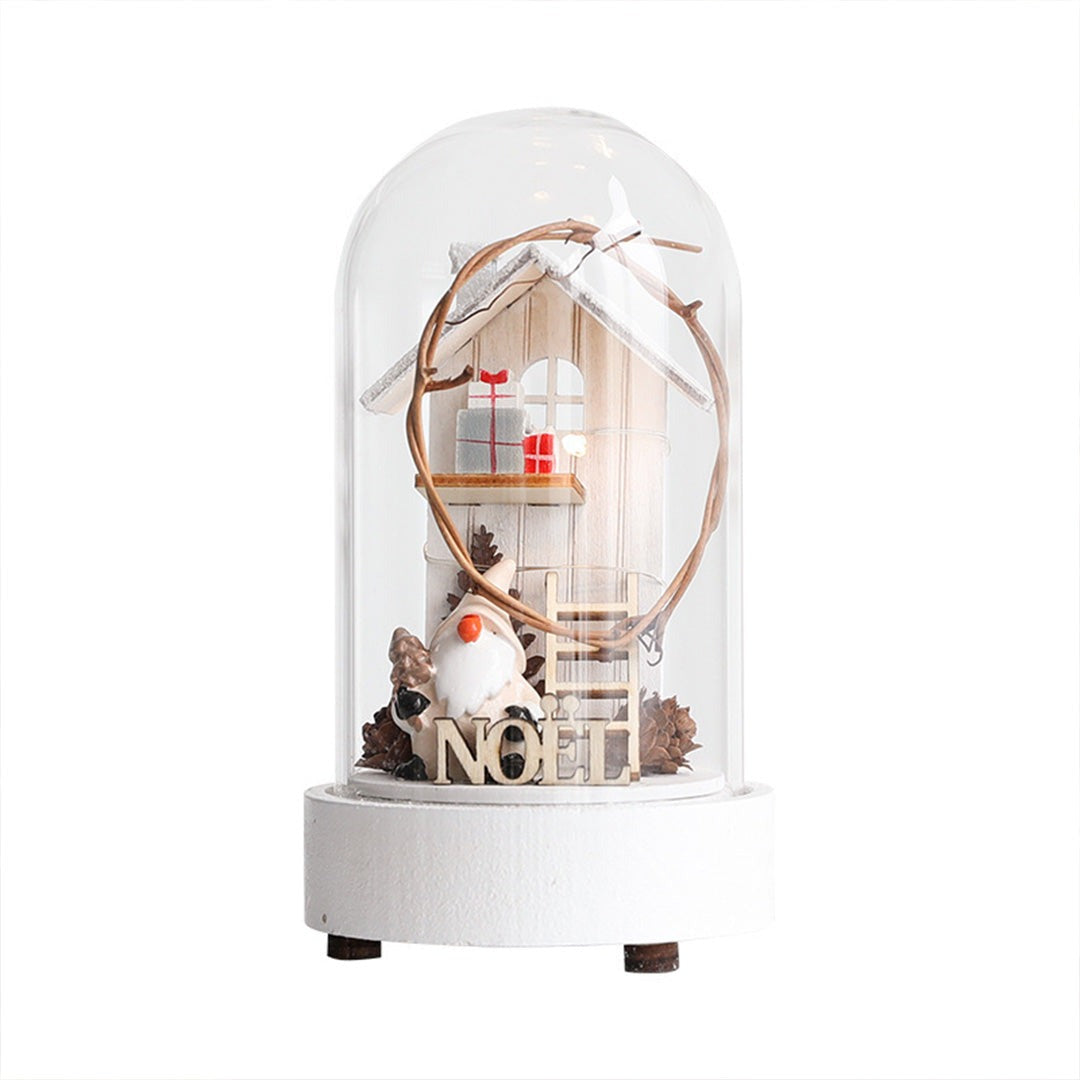 Christmas Glass Dome Lights — Wooden LED Village Scenes, Battery Powered