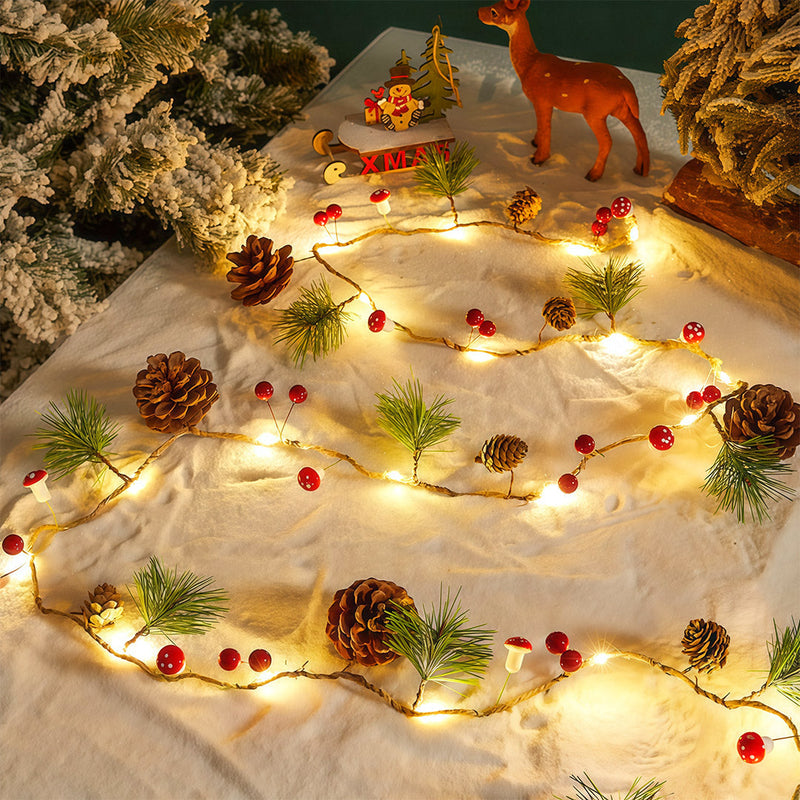 Pine Cone Christmas String Lights — Handmade LED Garland, USB, Warm White
