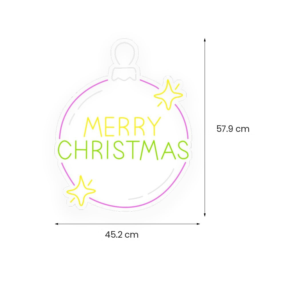 Christmas Neon Sign — Merry Christmas Bauble LED Wall Light, Dimmable
