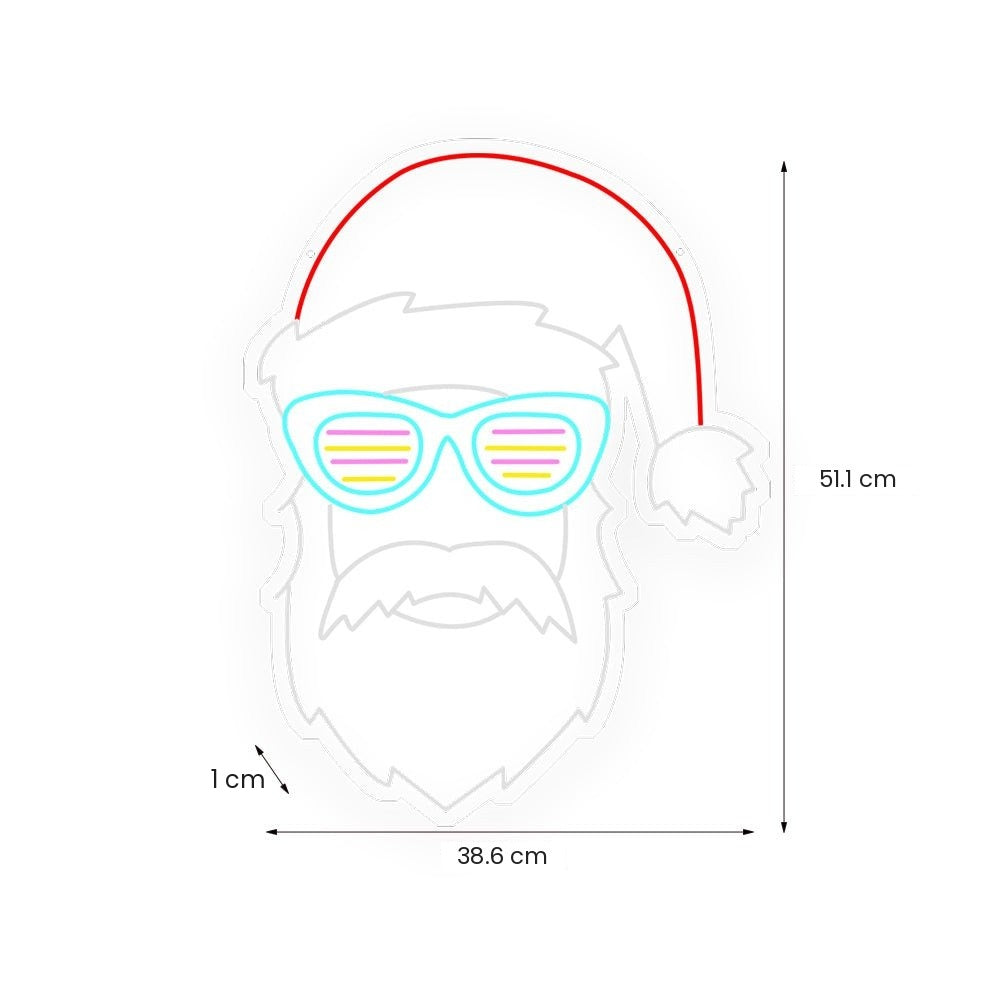 Christmas Neon Sign — Santa Claus with Glasses LED Wall Light, Dimmable