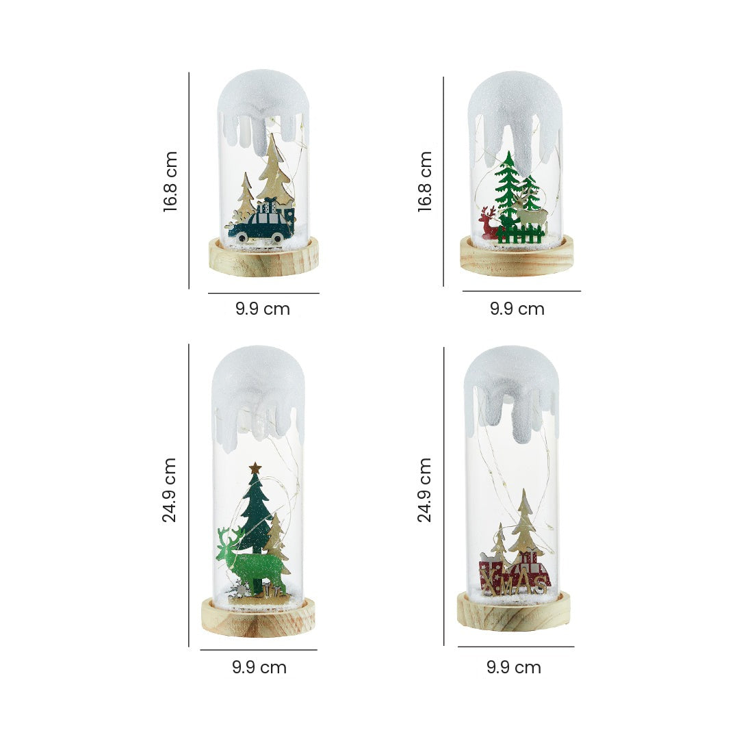 Christmas Snow Globe Lamp — Glass Dome Scene on Wood Base, Battery