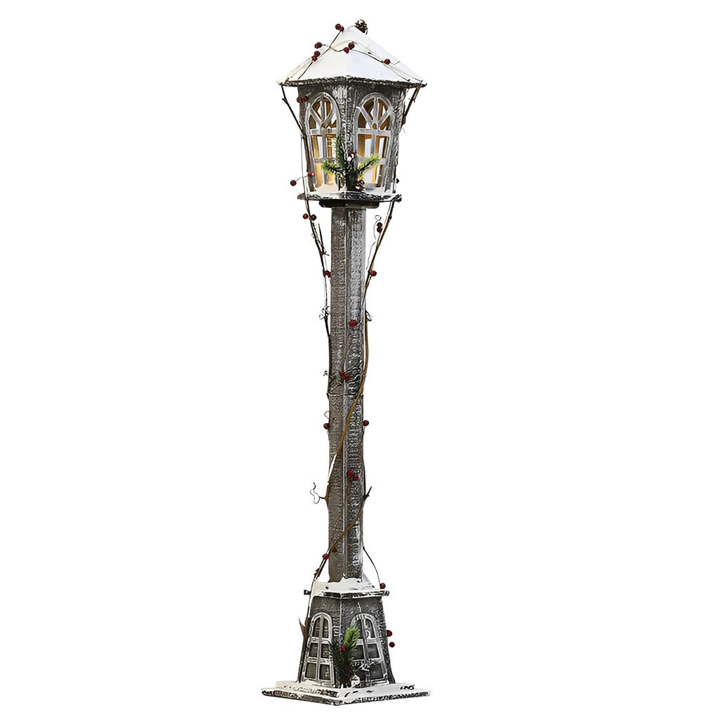 Christmas Street Lamp — Rustic Wooden Lantern Post, Battery Operated