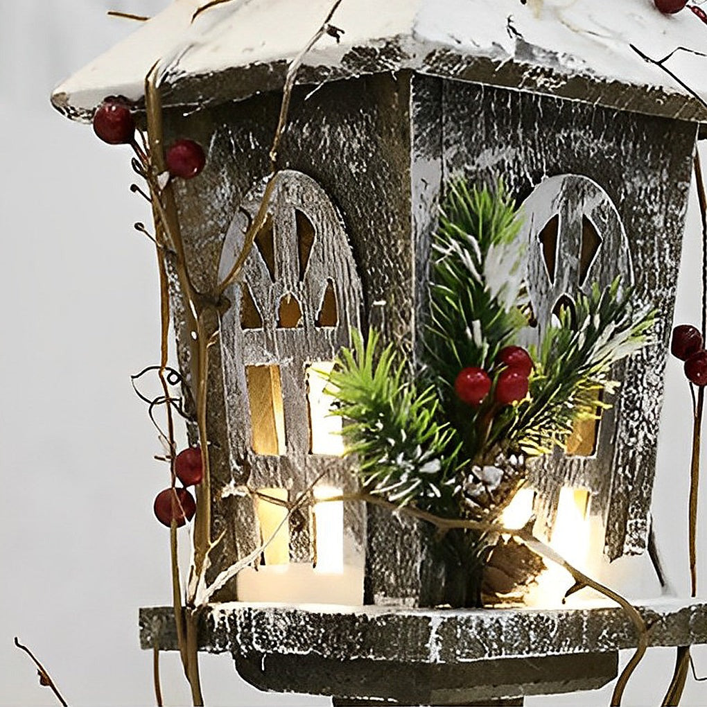 Christmas Street Lamp — Rustic Wooden Lantern Post, Battery Operated