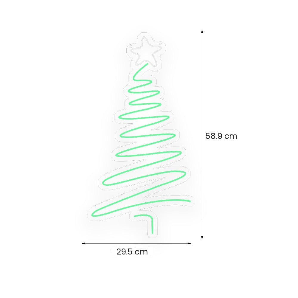 Christmas Tree Neon Sign — Green LED Line Tree with Yellow Star, Dimmable