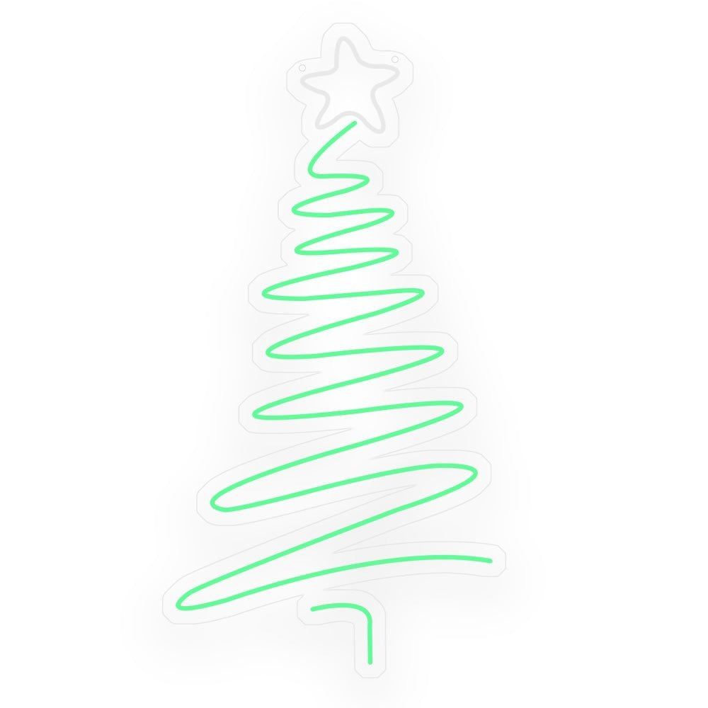 Christmas Tree Neon Sign — Green LED Line Tree with Yellow Star, Dimmable
