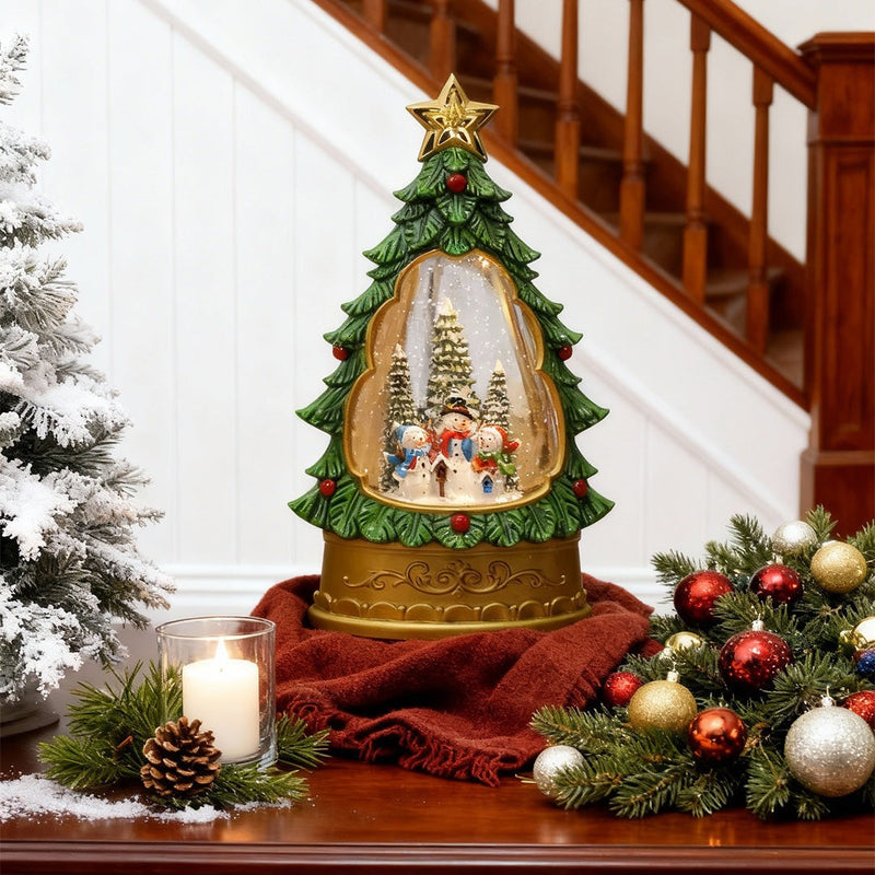Christmas Snow Globe Night Light — Musical Tree Lamp with Swirling Snow