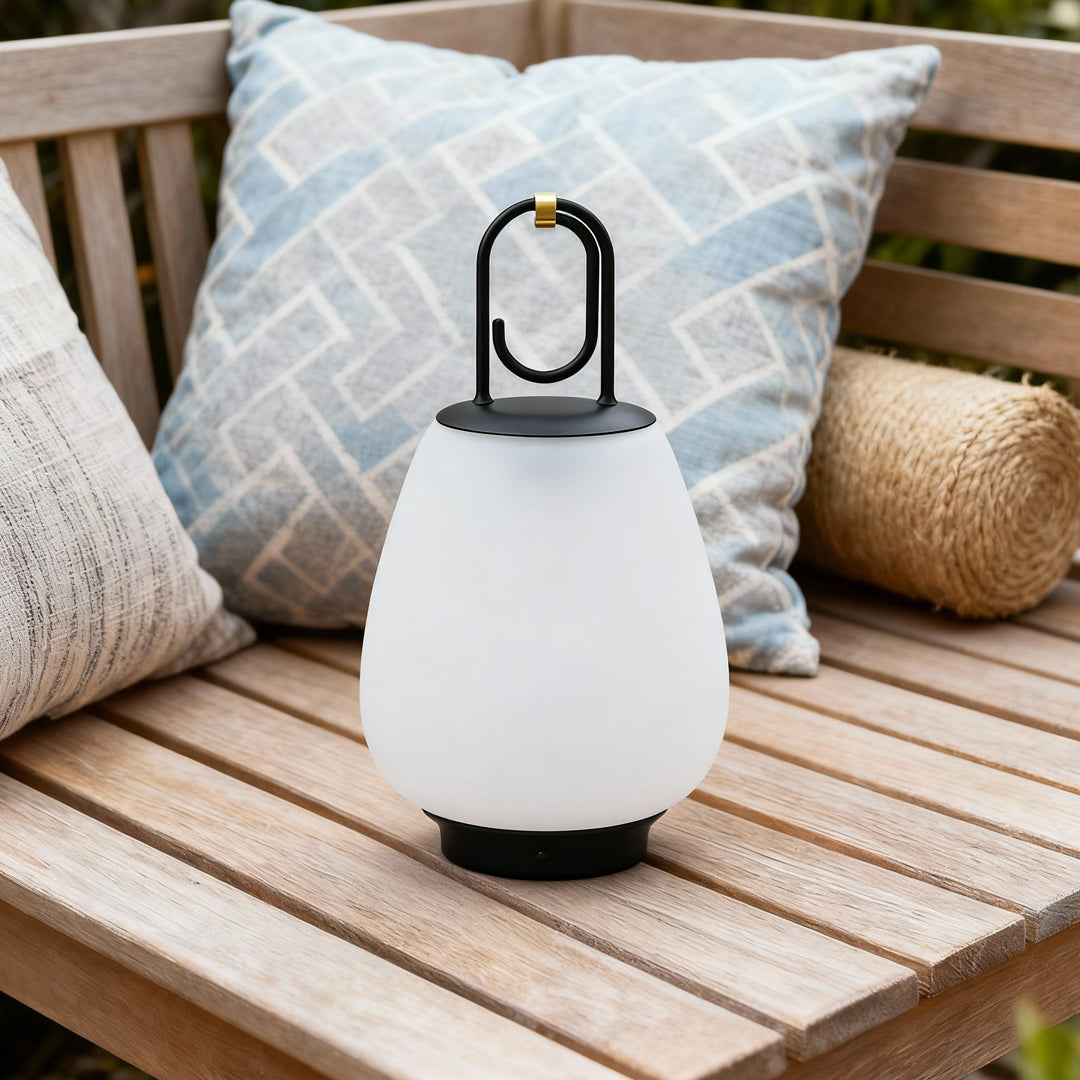 Cordless Lantern Table Lamp — Rechargeable Glass Lamp with Iron Handle