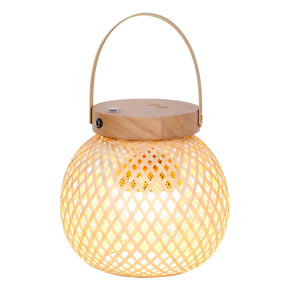 Cordless Bamboo Lantern Lamp — Woven Table Lamp with Handle, Rechargeable