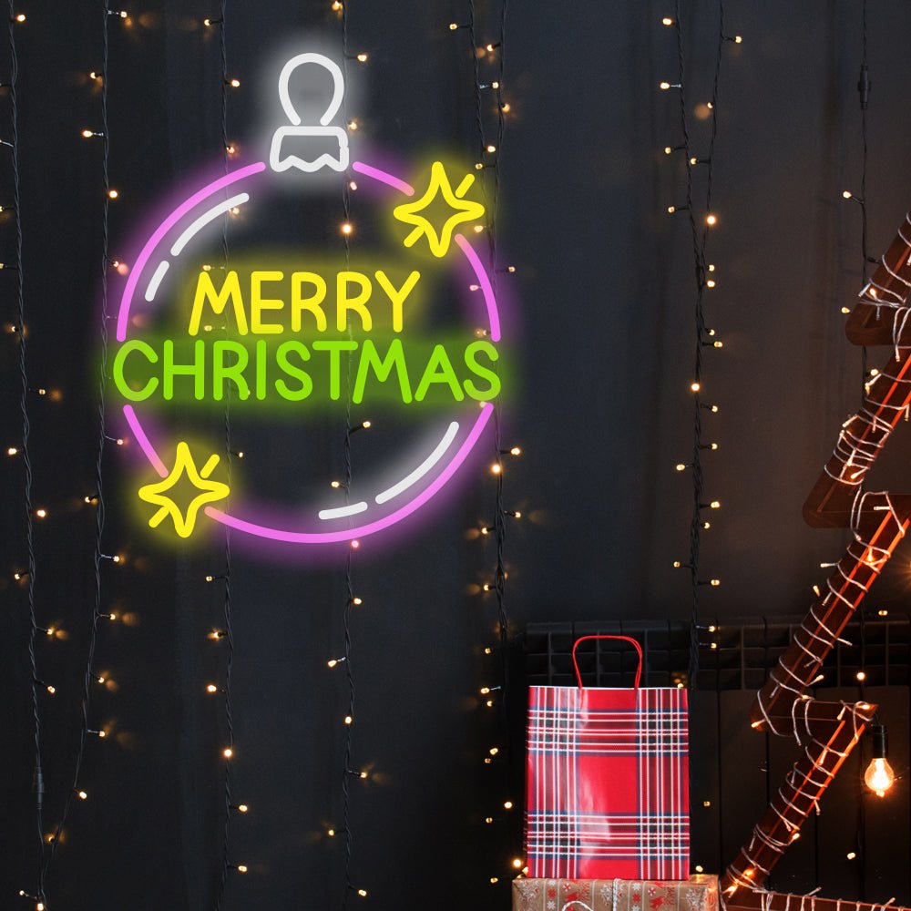 Christmas Neon Sign — Merry Christmas Bauble LED Wall Light, Dimmable